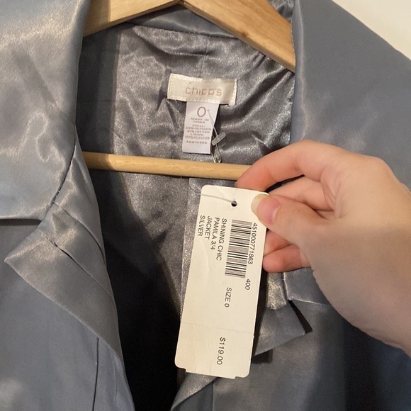 NWT Chicos silver blue button down silk jacket - Picture 2 of 4